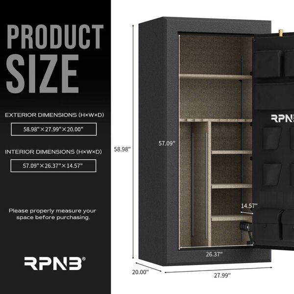 RPNB RPFS30 B Large Fireproof Biometric Gun Safe Size