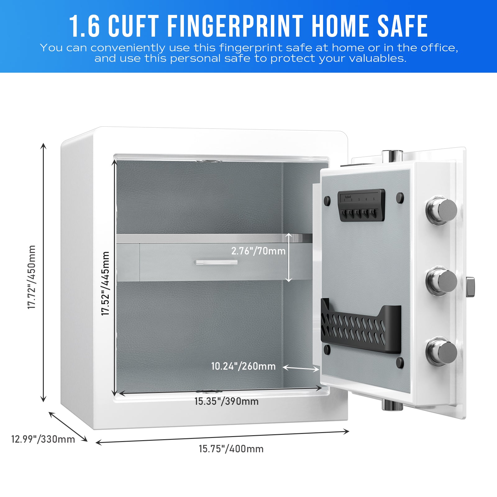 RPNB RPHS45W White Luxury Biometric Home Safe