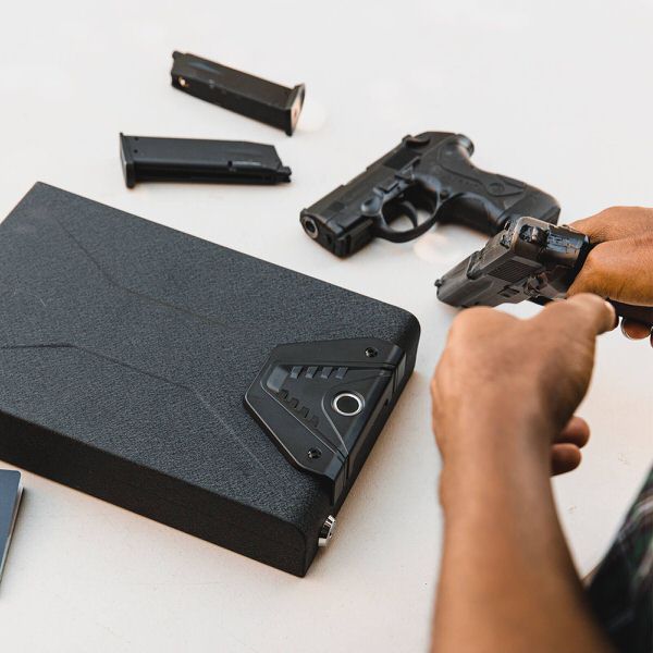 rpnb rp19005 portable biometric handgun safe with pistols and magazines