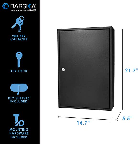 Barska AX11824 Keys Adjustable Key Lock Box Black dimensions