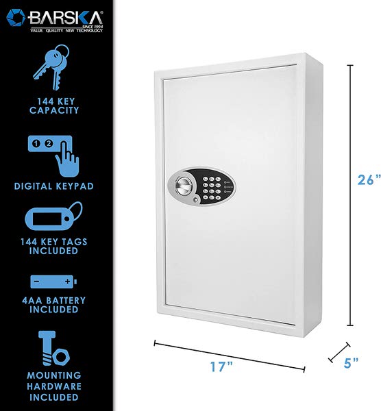 Barska AX12660 144 Keys Keypad Wall Key Safe features and dimensions