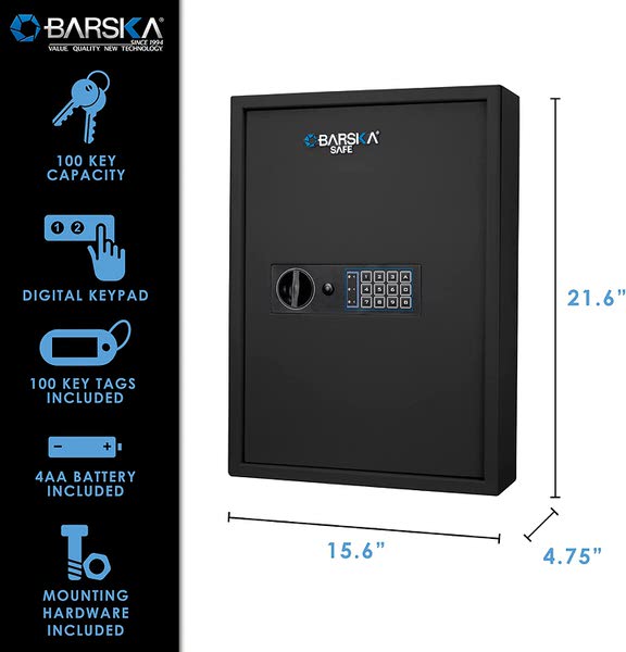 Barska AX13370 100 Keys Keypad Wall Key Safe Black specifications