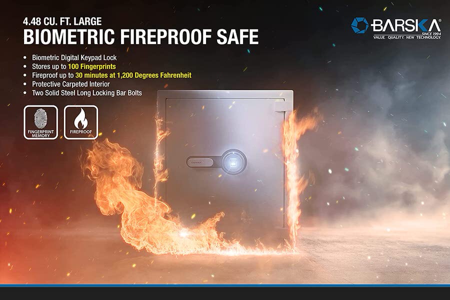 Barska AX13496 Biometric Fireproof Safe White features
