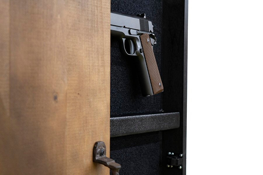 Tactical Walls Mini Barn Door Concealment open handgun inside