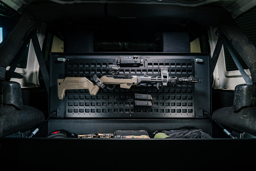 V Line Tactical Weapons XD Safe in car trunk front view